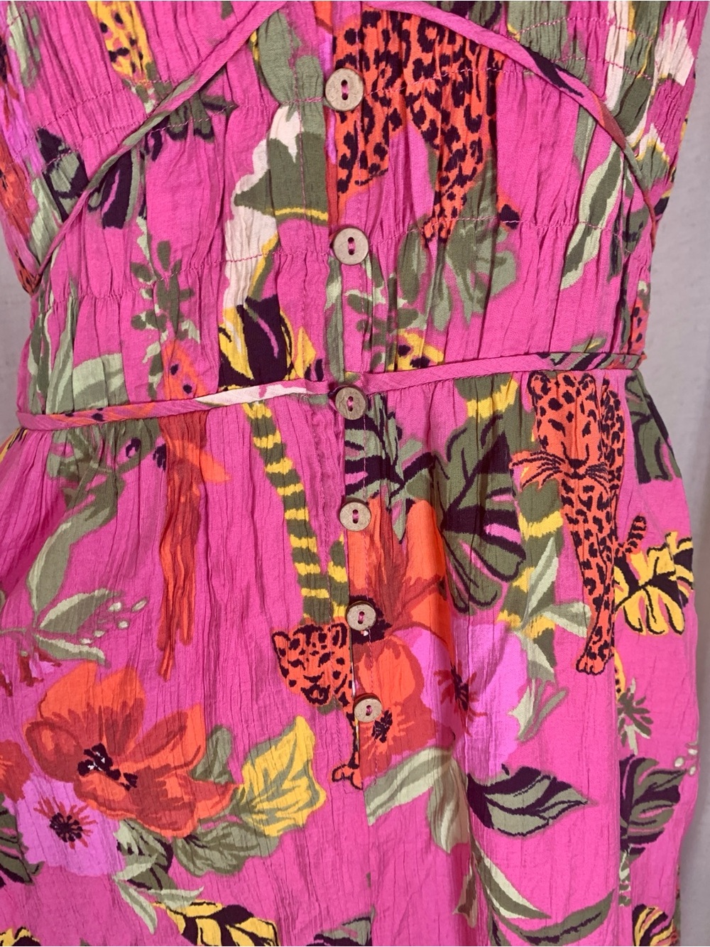 Easel Pink Tropical Jungle Print Maxi Dress | Boho Flutter Sleeve | Medium